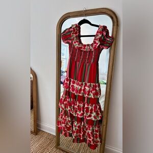 Dondolo Chic Red and‎ Green Floral Maxi Dress XS